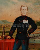 cca 1900 "Szolgálati időm emlékéül", Leitner & litho emléklap, 31x45 cm