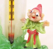 Manó a gomba alatt hőmérővel, kézzel készített, festett üveg kisplasztika, több kisebb csorba, jelzé...