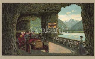 Excelsior Pneumatic, Hannoversche Gummi-Kamm Comp. advertisement, automobile, litho