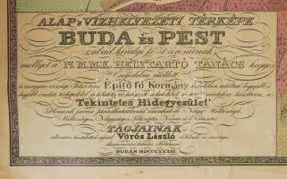 1833 Buda és Pest alap's vízhelyzeti térképe, reprint kiadás, 64x94 cm