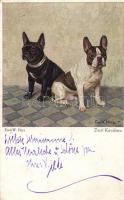 Zwei Kavaliere / Two Cavaliers french bulldogs, Wohlgemuth & Lissner No. 5016 s: Emil W. Herz