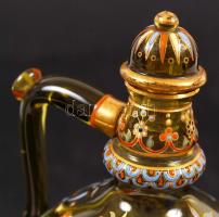 Giergl Henrik Budapest, dugós kis kiöntő, zománc festéssel, kopott, réz lábakon, jelzett, m:17 cm