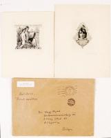 cca 1930 Horváth Endre (1896-1954): 2 db ex libris. Rézmetszet, papír, jelzett. 17x21 cm, 18,5x24 cm