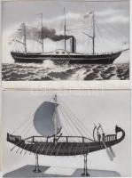 6 db régi hajókat bemutató fotó, hátoldalán feliratozva, 18x12 cm