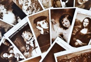 150 darabos szépia művészeti reprodukció gyűjtemény saját tokjában / Sepia art reproduction postcards, 150 pieces; in their own case