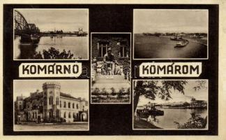 Komárom, Komárno; Nagy Duna híd, Jókai szobor, gőzhajók / bridge, statue, steamships