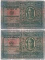 1912. 100K (2x) az egyik "MAGYARORSZÁG" piros körbélyegzővel, a másik kék felülbélyegzésse...