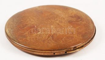 Réz púdertartó, belsejében kis tükörrel, d: 8 cm