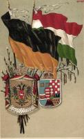 German-Hungarian flag and crest, propaganda, litho (EK)