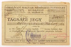 1922 Országos Magyar Méhészeti Egyesület tagsági jegye