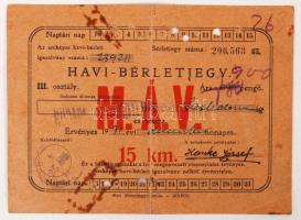 1931 MÁV Havi bérletjegy Budapest-Sashalom között