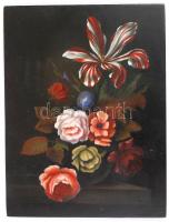 Jelzés nélkül: Virágcsendélet (2 db). Olaj, farost, 18x13 és 18x24 cm