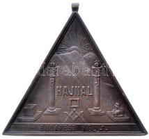 1902 október 22. A Hajnal Páholy megalakulásának emléket állító szabadkőműves háromszögletű bronz biléta "HAJNAL - BUDAPEST KEL / 000902 OKT 22." felirattal és sorszámmal ellátva (52x56mm/47.6g) T:2 Hungary 1902. Commemorative bronz freemason medallion of the fundation of the Hajnal Lodge C:XF