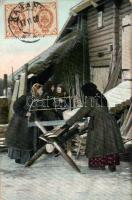 Russian folklore, women are sawing wood (fl)