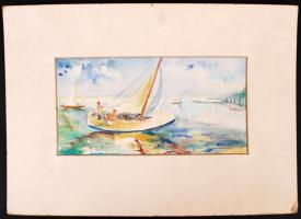 Balajthy Ilona: Vitorlázok. Akvarell, karton, jelzett, 11,5×21,5 cm
