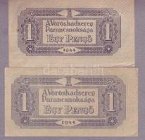 1944. 1P "V.H." (2x) számozás nélkül, normál hátoldali képméret + kisebb hátoldali képméret T:II+ Csak egyszer hajtva!