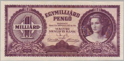 1946. 1000.000.000P sor- és sorozatszám nélkül, kisebb gyári papírráncokkal! T:I
