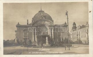 Chernivtsi, Czernowitz; Stadttheater, Schillerdenkmal / theatre, Schiller monument