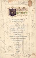 Alkalmi menü 1904 június 25., Budapest / postally used Hungarian Emb. menu card (fl)