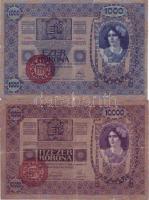 1912. 1000K piros magyar körbélyegzővel + 1918. 10.000K piros magyar körbélyegzővel T:IV