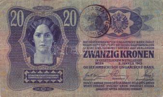 1913. 20K román ellenbélyegzővel, szabálytalanul: ellenkező osztrák oldalon ráütve! T:II-