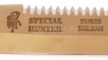 Vadász tőrkés, jelzett, bronz markolattal, eredeti tokjában, h:34 cm