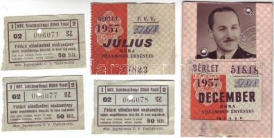 1957 arcképes bérlet pőtszelvénnyel + 3 db félárú úttörővasút-jegy
