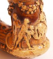 Gazdagon faragott fém betétes tajtékpipa, jó állapotban, m:9 cm, h:9 cm /Antique meerschaum with cop...