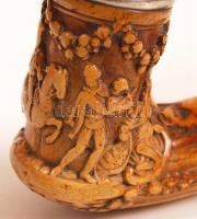 Gazdagon faragott fém betétes tajtékpipa, jó állapotban, m:9 cm, h:9 cm /Antique meerschaum with cop...