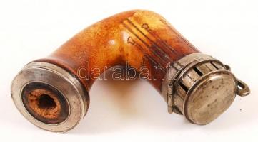 Fém betétes tajtékpipa, jó állapotban szárral, m: 10 cm, h: 9 cm /
Antique meerschaum with copper to...