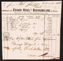 1858 Bécs (Wien), Eduard Hügel's Buchhandlung által kiállított fejléces számla okmánybélyeggel / 1858 Wien, Eduard Hügel's Buchhandlung's bill