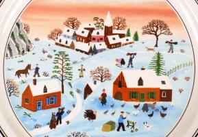 2 db Villeroy & Boch falitányér, Gérard Laplau kortárs naiv festő képeivel, d: 23 cm