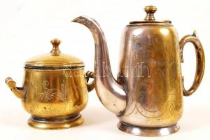 Gazdagon díszített hiányos mokkás készlet, jelzett (M.Jarra), fém, kopott