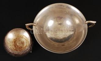 Szószos tál, fém, m:12 cm, d:15 cm fűszertartó, üveg betét nélkül, fém, d:7 cm