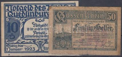 Ausztria / Bécs 1919. 50h + Német Birodalom / Weimari Köztársaság / Quedlinburg 1923. 10Pf T:III,III- Austria / Vienna 1919. 50 Heller + Germany / Weimar Empire / Quedlinburg 1923. 10 Pfennig C:F,VF