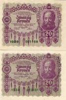 Ausztria 1922. 20K (2x) erősen balra tolódott nyomás T:II+ Csak egyszer hajtva!