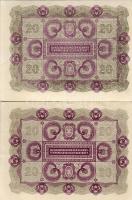 Ausztria 1922. 20K (2x) erősen balra tolódott nyomás T:II+ Csak egyszer hajtva!