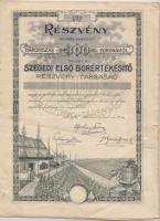 Szeged 1913. Szegedi Első Borértékesítő részvény 300K-ról szelvényekkel T:III