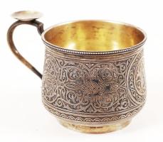 Antik(1882) orosz csésze, jelzett, mesterjeggyel (AK) gazdagon díszített, belül aranyozott, alján kisebb horpadással, m:7 cm, nettó:136 g / Antique russian silver cup