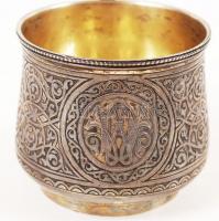 Antik(1882) orosz csésze, jelzett, mesterjeggyel (AK) gazdagon díszített, belül aranyozott, alján ki...