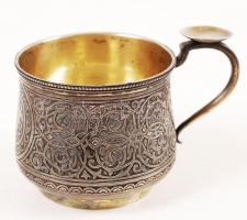 Antik(1882) orosz csésze, jelzett, mesterjeggyel (AK) gazdagon díszített, belül aranyozott, alján ki...