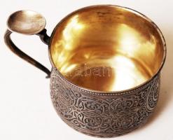 Antik(1882) orosz csésze, jelzett, mesterjeggyel (AK) gazdagon díszített, belül aranyozott, alján ki...