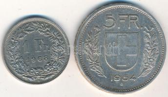 Svájc 1954B 5Fr Ag + 1968. 1Fr T:2,2-
Switzerland 1954B 5 Francs Ag + 1968. 1 Franc C:aXF
