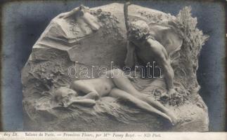 Fanny Rozet meztelen pár szobor, Fanny Rozet's Premieres Fleurs sculpture, Salons de Paris