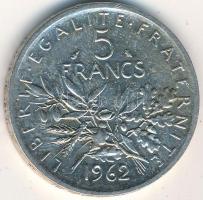 Franciaország 1962. 5Fr Ag, tanúsítvánnyal, a MÉF papírtokjában T:2
France 1962. 5 Francs Ag with ce...