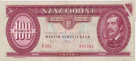 1992. 100Ft egy keskeny, majdnem teljes szélességében áthúzódó + egy rövidebb extra széles, látványos hajtási hibából keletkezett (méreten felüli szél!) papírránccal R! T:I
