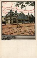Budapest VI. Nyugati pályaudvar, Wiener Werkstätte stílusú művészlap s: Földes