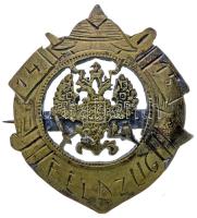 Osztrák-Magyar Monarchia 1914-1915. Kézi készítésű első világháborús fém sapkajelvény gravírozott és körbenyírt részekkel (32x28mm) T:2- Austro-Hungarian Monarchy 1914-1915. Hand made military metal badge with engraved parts (32x28mm) C:VF