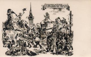 1941 Szabadka, Guerillaharc; avagy az ötös mérők ádáz küzdelme a csetnikekkel / WWII battle scene, humorous postcard