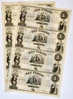 1852. 1Ft "Kossuth bankó" kitöltetlen A,B,C,D 4-es ívben (2x), nyomdai ujjlenyomattal és apróbb penészfoltokkal T:I- Hungary 1852. 1 Forint blokk of 4 (A,B,C,D) (2x) without date and serial number with black fingerprints C:AU Adamo G122e.